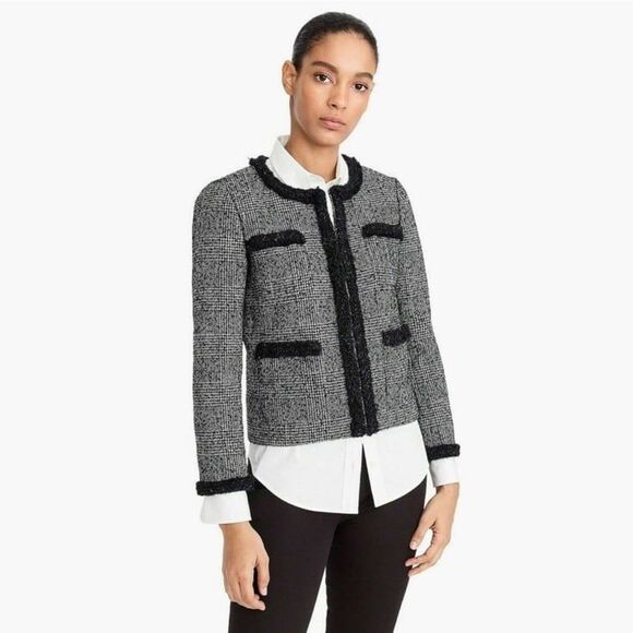 J. Crew Glen Plaid Braided Trim Tweed Jacket Size 2 - Picture 1 of 8